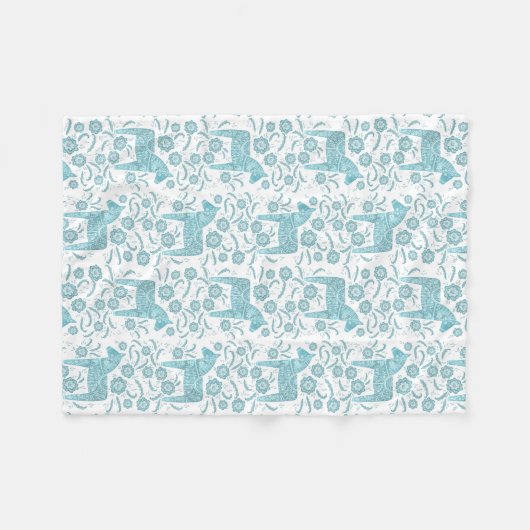 Blauwgroen Dala Horse and White Fleece Blanket (Voorkant (Horizontaal))