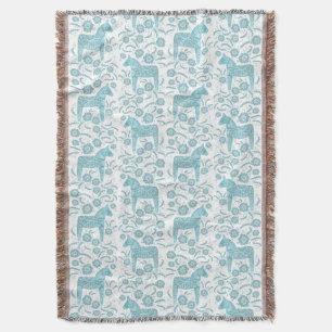 Blauwgroen Dala Horse and White Throw Blanket Deken
