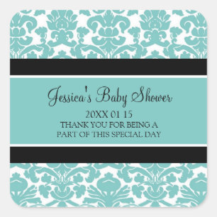 Blauwgroen Damask Baby shower Favor Stickers