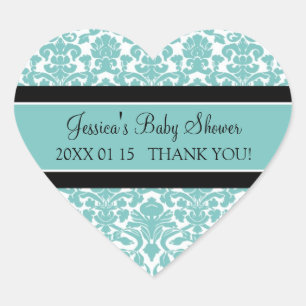 Blauwgroen Damask Baby shower Favor Stickers