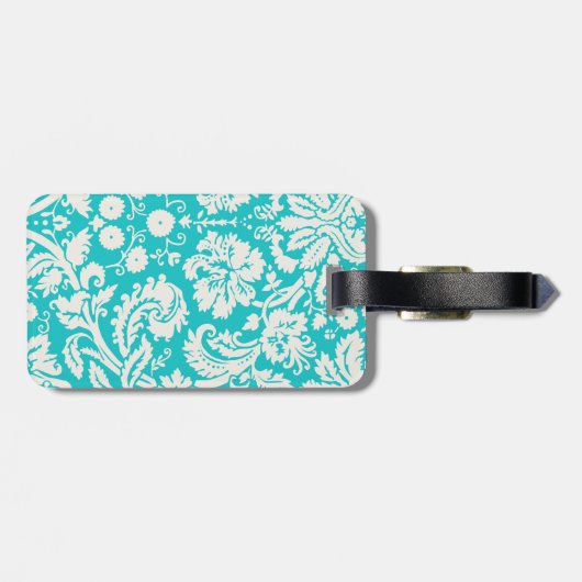 Blauwgroen Damask Billiards Bagagelabel (Achterkant horizontaal)