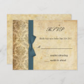 Blauwgroen Damask Bow Wedding RSVP (Voorkant / Achterkant)