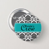 Blauwgroen Damask Bride's Crew Button (Voorkant /achterkant)