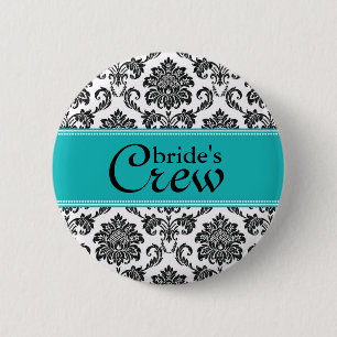 Blauwgroen Damask Bride's Crew Button