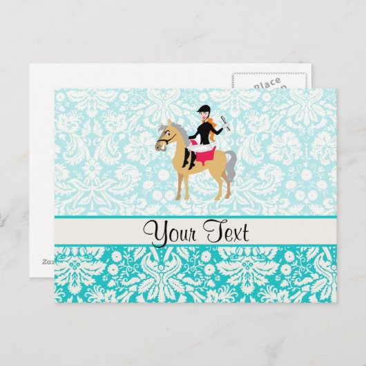 Blauwgroen Damask Equestrian Briefkaart (Voorkant / Achterkant)