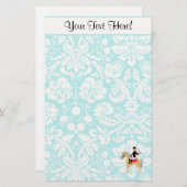 Blauwgroen Damask Equestrian Briefpapier (Voorkant / Achterkant)