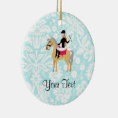 Blauwgroen Damask Equestrian Keramisch Ornament (Rechts)