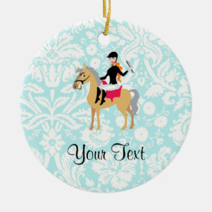 Blauwgroen Damask Equestrian Keramisch Ornament
