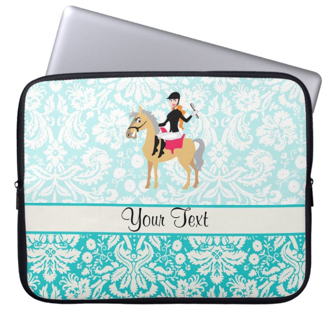 Blauwgroen Damask Equestrian Laptop Sleeve (Voorkant)