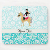 Blauwgroen Damask Equestrian Muismat (Voorkant)