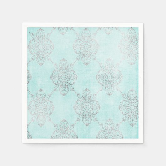 Blauwgroen Damask Papieren servetten (Voorkant)