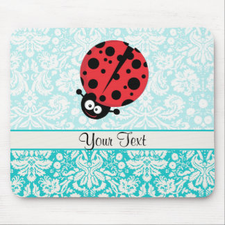 Blauwgroen Damask Pattern Ladybug Muismat