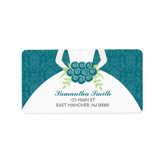 Blauwgroen Damask Pattern Vrijgezellenfeest Etiket (Voorkant)