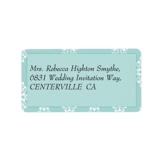 Blauwgroen Damask Wedding Etiket (Voorkant)