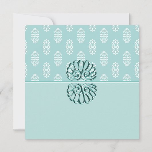 Blauwgroen Damask Wedding Kaart (Voorkant)
