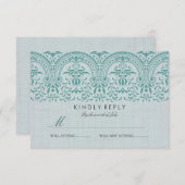 Blauwgroen  Damask Wedding RSVP (Voorkant / Achterkant)