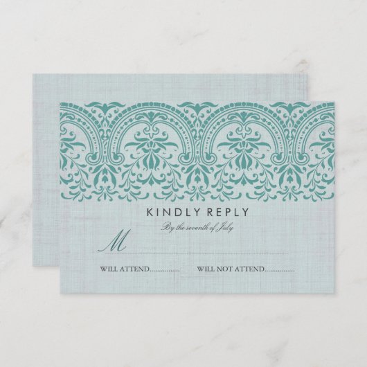 Blauwgroen  Damask Wedding RSVP (Voorkant / Achterkant)