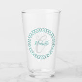 Blauwgroen decoratief cirkelmonogram Drink glas (Voorkant)