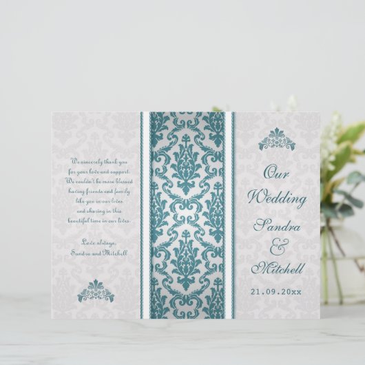 Blauwgroen demask op Silver Wedding Program (Staand voorkant)