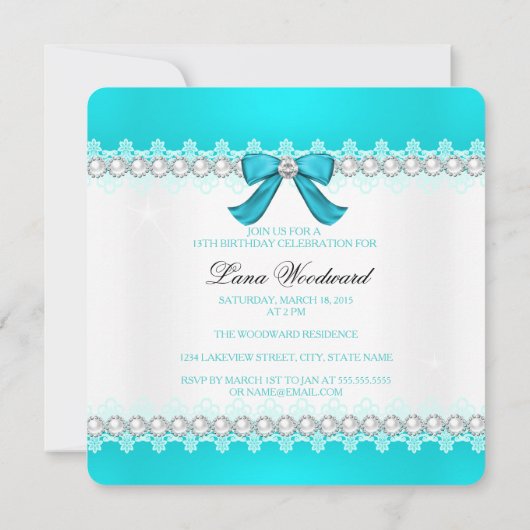 Blauwgroen diamant Girls 13e verjaardag Kaart (Achterkant)