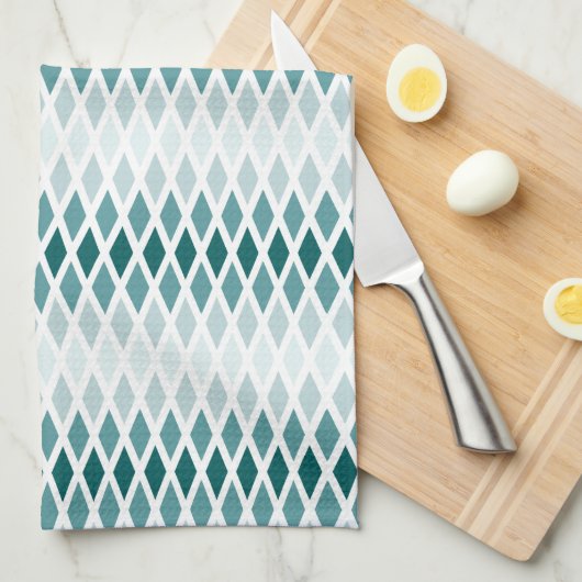 Blauwgroen Diamond Ombre Monogram Theedoek (Quarter Fold)