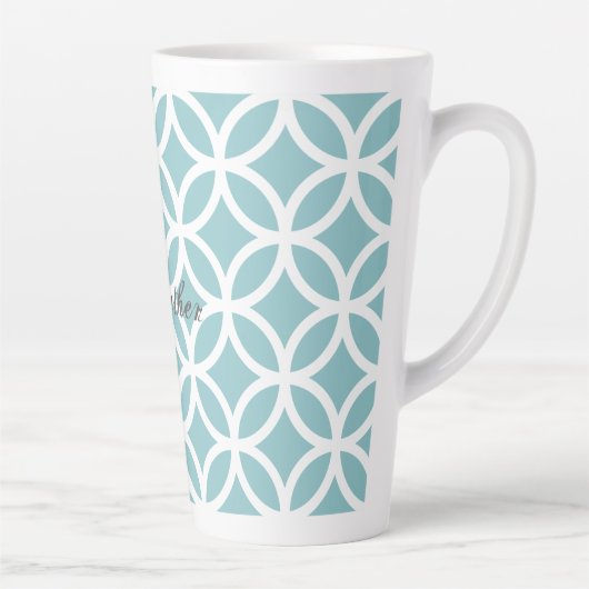 Blauwgroen Diamond Pattern - Gepersonaliseerd Latte Mok (Rechts)