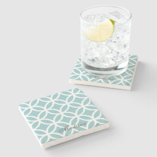 Blauwgroen Diamond Pattern - Gepersonaliseerd Stenen Onderzetter