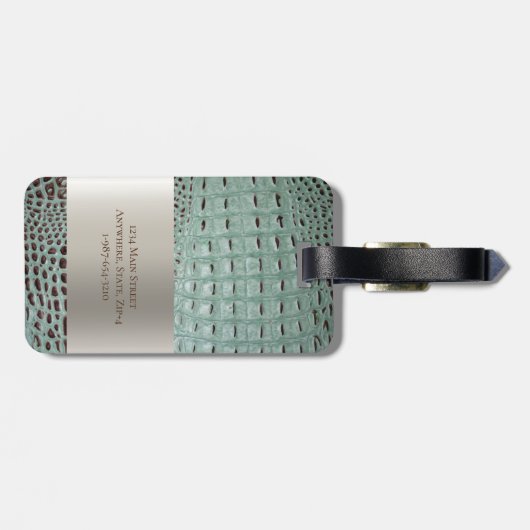 Blauwgroen digitaal leder Titanium-monogram Bagagelabel (Achterkant horizontaal)