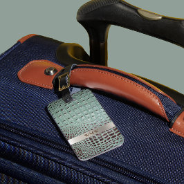 Blauwgroen digitaal leder Titanium-monogram Bagagelabel