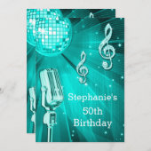 Blauwgroen Disco Ball en Retro Microfoon 50e Verja Kaart (Voorkant / Achterkant)