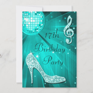 Blauwgroen Disco Ball en Sparkle Heels 17e Verjaar Kaart