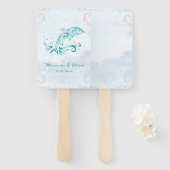 Blauwgroen dolfijnweddenschap voor handhand handwaaier (Voorkant en achterkant)