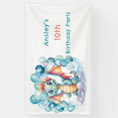 Blauwgroen Draak met Balloon Arch Verjaardagsfeest Spandoek (Verticaal)