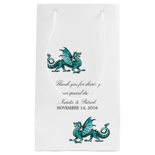 Blauwgroen Dragon Wedding Gift Bag Klein Cadeauzakje (Voorkant)