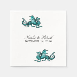 Blauwgroen Dragon Wedding Paper Napkins Servetten
