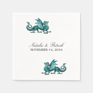 Blauwgroen Dragon Wedding Paper Napkins Servetten