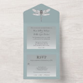 Blauwgroen dragonfly bruiloft all in one uitnodiging (Binnen)