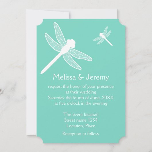 Blauwgroen dragonfly bruiloft kaart (Voorkant)