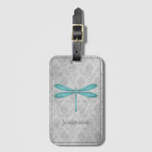 Blauwgroen Dragonfly Damask Bagagelabel (Voorkant (verticaal))