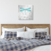 Blauwgroen Dragonfly Damask Canvas Afdruk (Insitu (Slaapkamer))