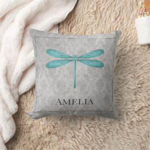 Blauwgroen Dragonfly Damask Gepersonaliseerd Sierk Kussen