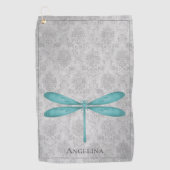 Blauwgroen Dragonfly Damask Golfhanddoek (Voorkant)