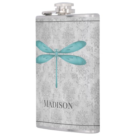 Blauwgroen dragonfly Damask-kolf Heupfles (Links)