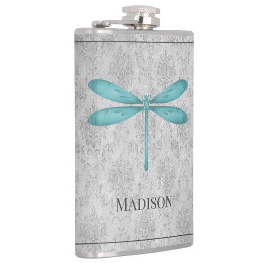 Blauwgroen dragonfly Damask-kolf Heupfles (Rechts)