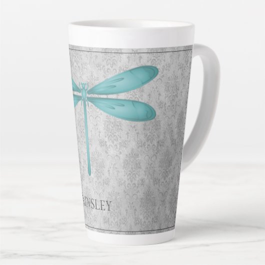 Blauwgroen Dragonfly Damask Latte Mok (Rechterhoek)