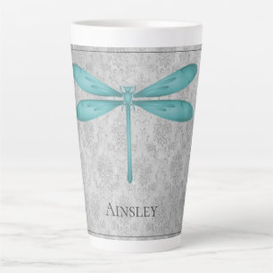 Blauwgroen Dragonfly Damask Latte Mok