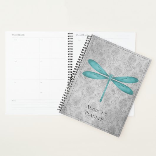 Blauwgroen Dragonfly Damask Planner (Display)