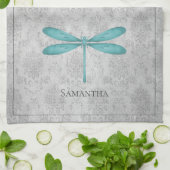 Blauwgroen Dragonfly Damask Theedoek (Gevouwen)