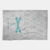 Blauwgroen Dragonfly Damask Theedoek (Horizontaal)