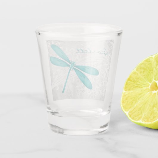 Blauwgroen Dragonfly - Gepersonaliseerd heet glas (Achterkant)